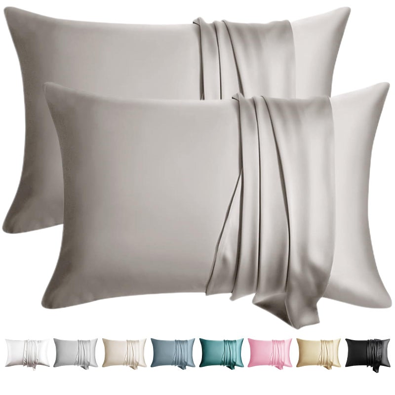 WLOSJ 100% Silk Pillow Cases 2 Pack Queen Size Mulberry Silk Pillowcase for Hair and Skin Set of 2 Highest Grade 6A Silk Soft Breathable Cooling with Hidden Zipper  Grey - Image 1